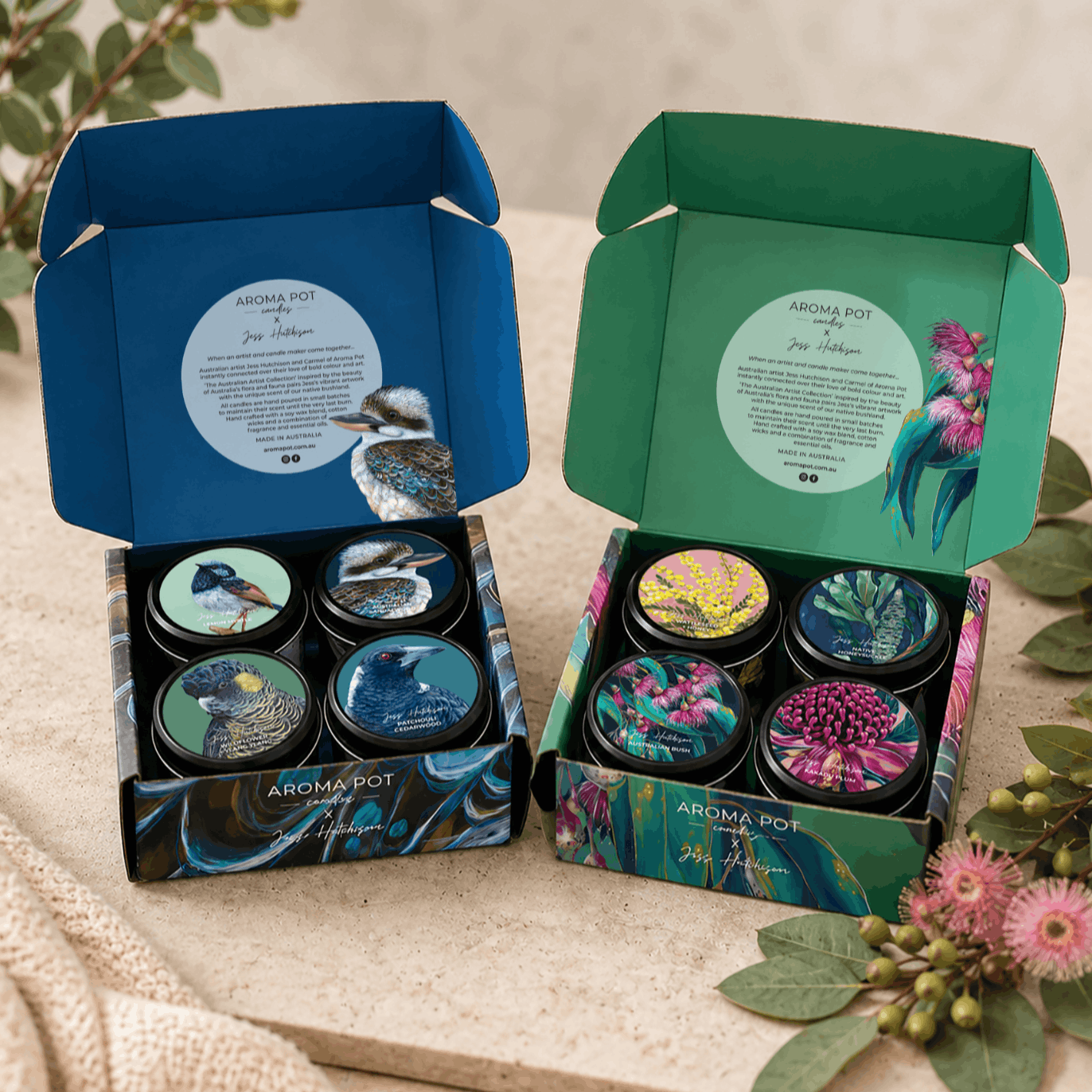 Australian Artist candle gift packs for $79 | Birds + Natives