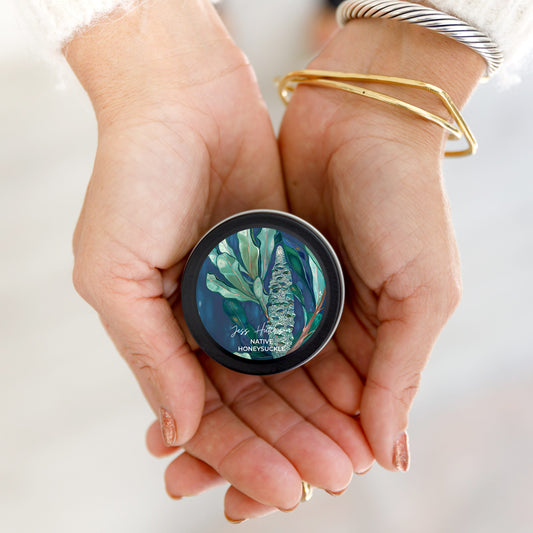 Australian artist soy candle mini tin | Native Honeysuckle | Banksia |15+hrs