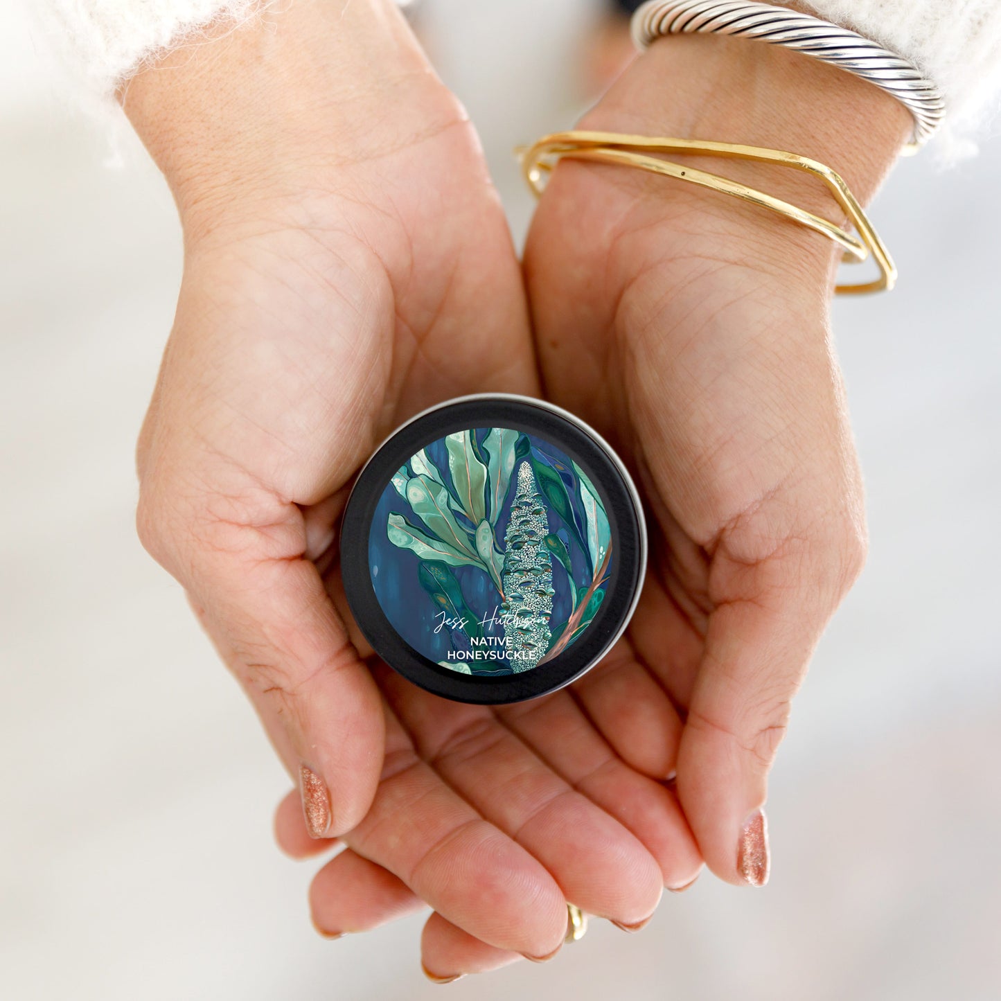 Australian artist soy candle mini tin | Native Honeysuckle | Banksia |15+hrs