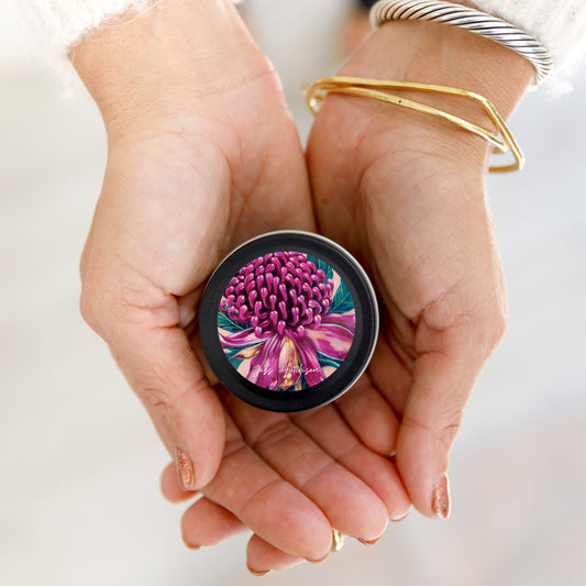 Australian artist soy candle mini tin | kakadu plum | waratah | 15+hrs