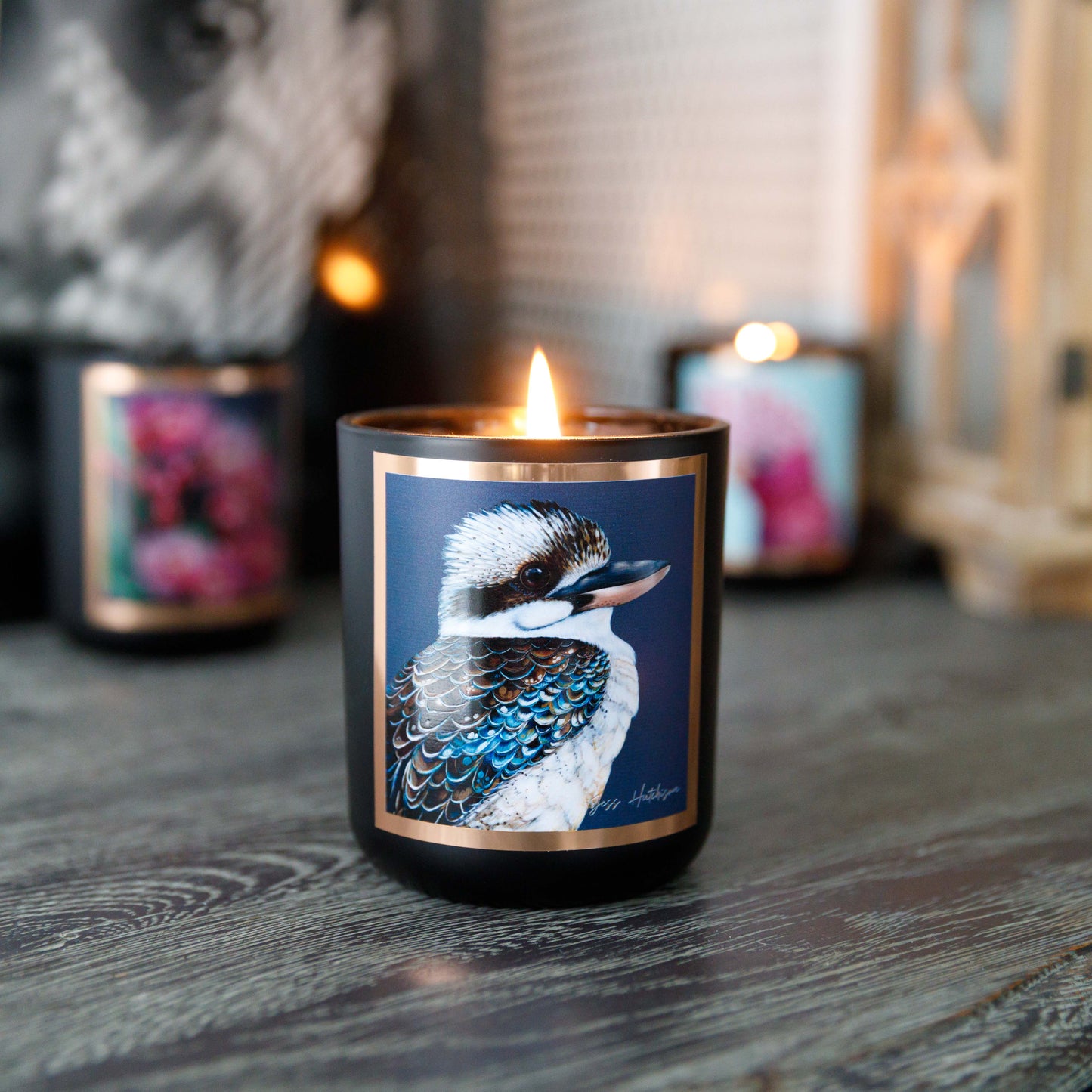 Australian artist soy candle | Australian Sandalwood | Kookaburra | 50+hrs