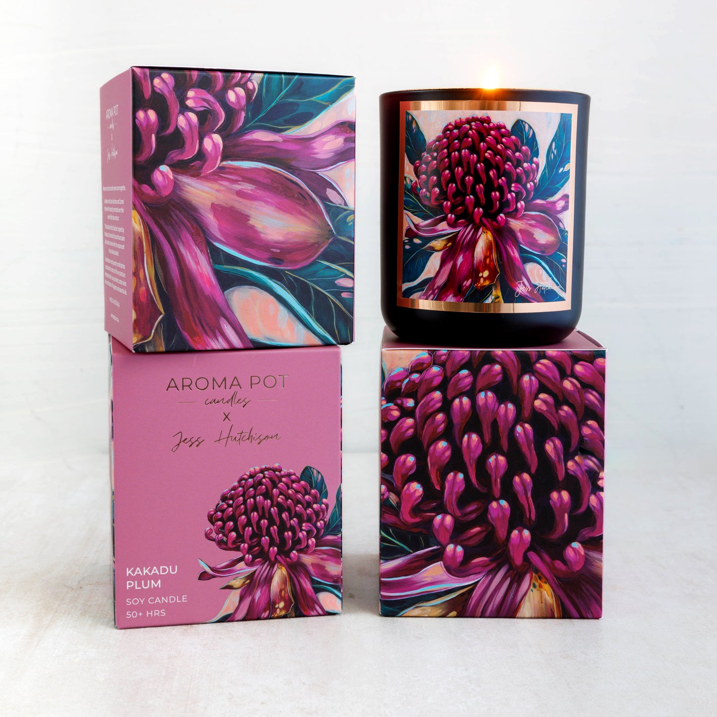 Australian artist soy candle | Kakadu plum | Waratah | 50+hrs