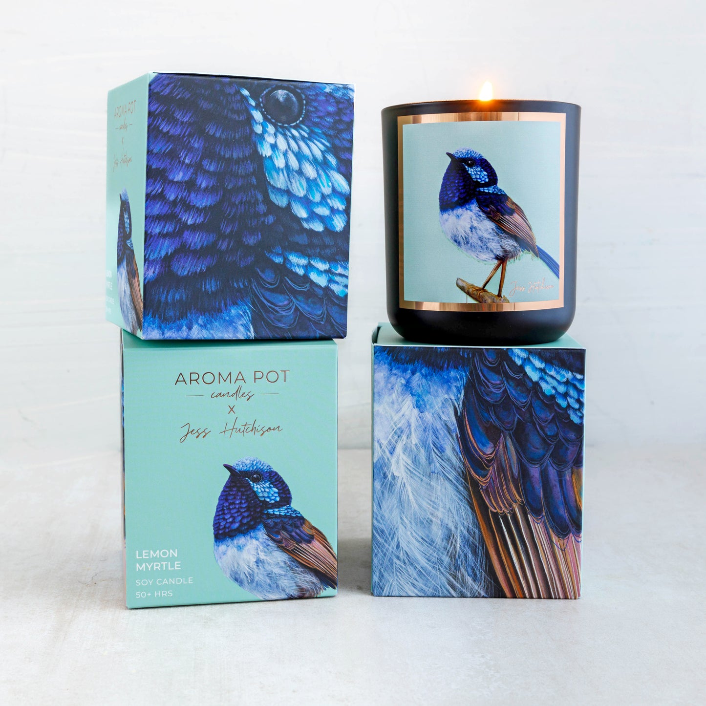 Australian artist soy candle | lemon myrtle | fairy-wren | 50+hrs