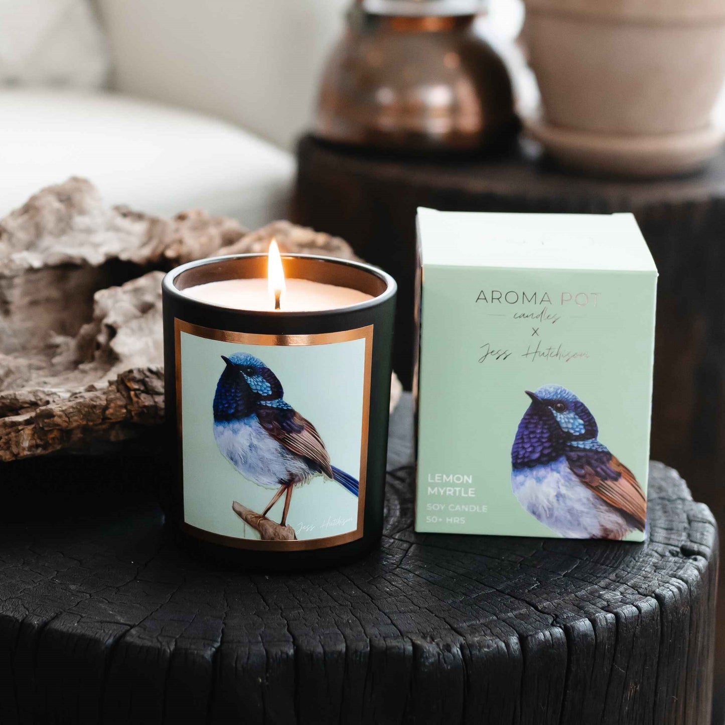 Australian artist soy candle | lemon myrtle | fairy-wren | 50+hrs