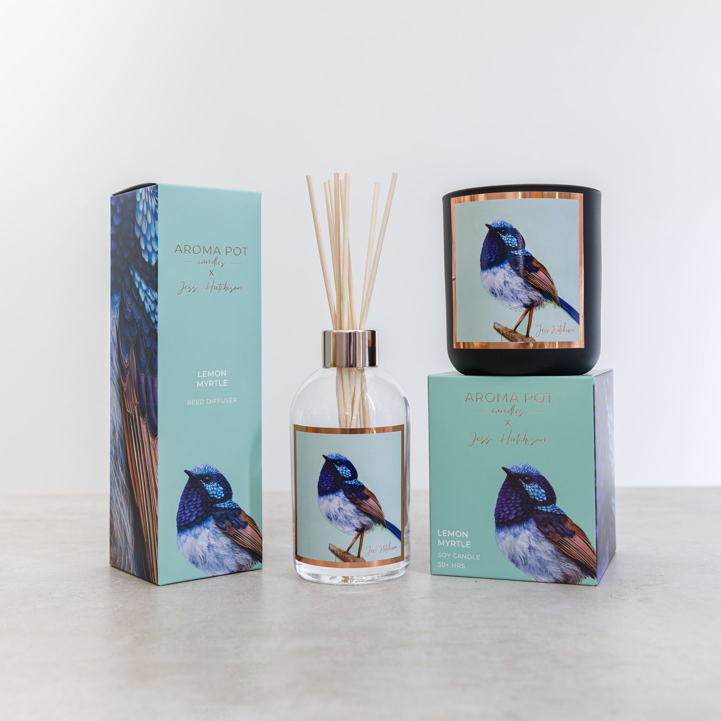 Australian artist soy candle | lemon myrtle | fairy-wren | 50+hrs