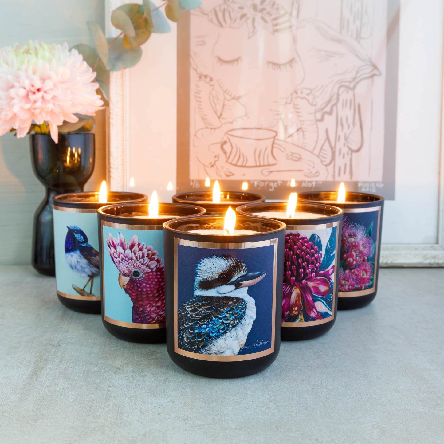 Australian artist soy candle | Australian Sandalwood | Kookaburra | 50+hrs