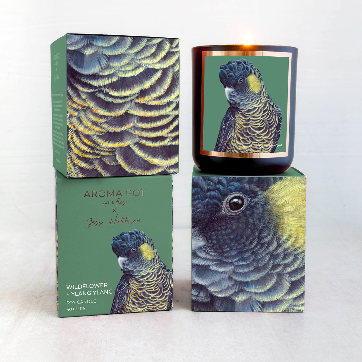 Australian artist soy candle | Wildflower + Ylang Ylang | 50+hrs | BLACK COCKATOO