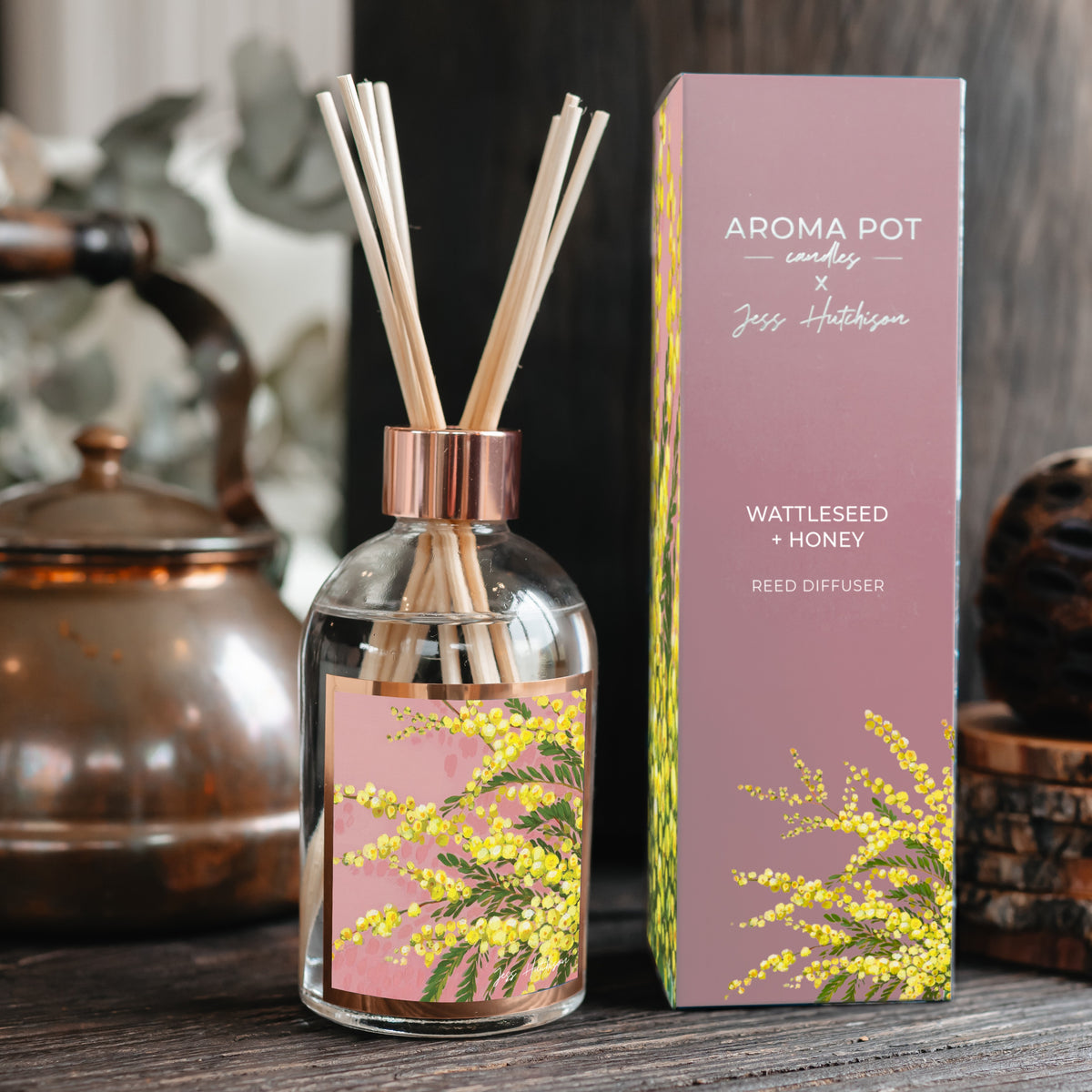 Australian artist reed diffuser | Wattleseed + Honey | 200ml | WATTLE