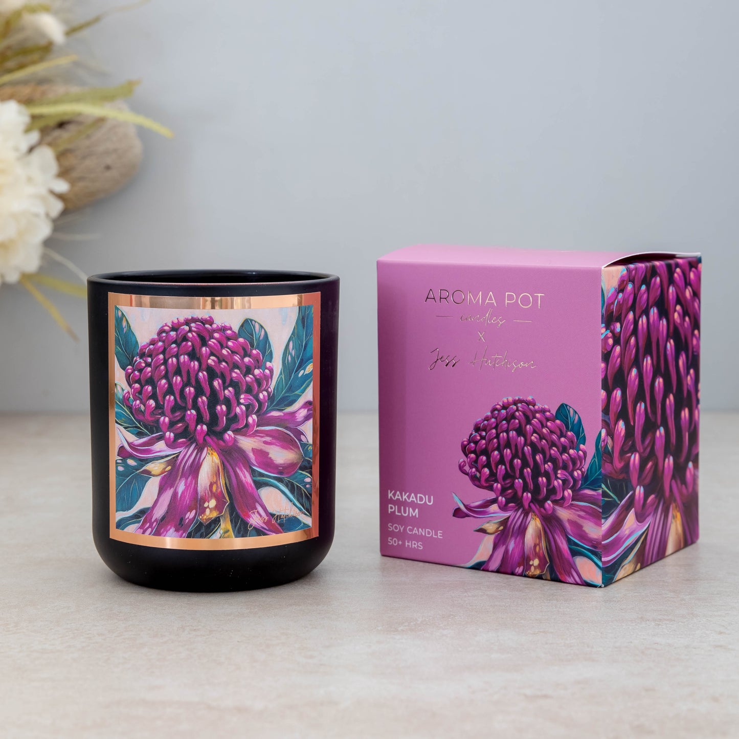 Australian artist soy candle | Kakadu plum | Waratah | 50+hrs