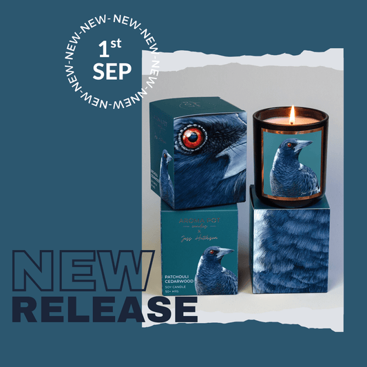 Australian artist soy candle | Patchouli Cedarwood | Magpie | 50+hrs