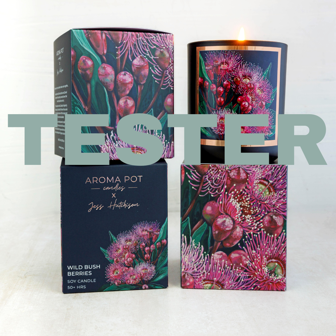 wsp TESTER Australian artist soy candle | wild bush berries | 50+hrs