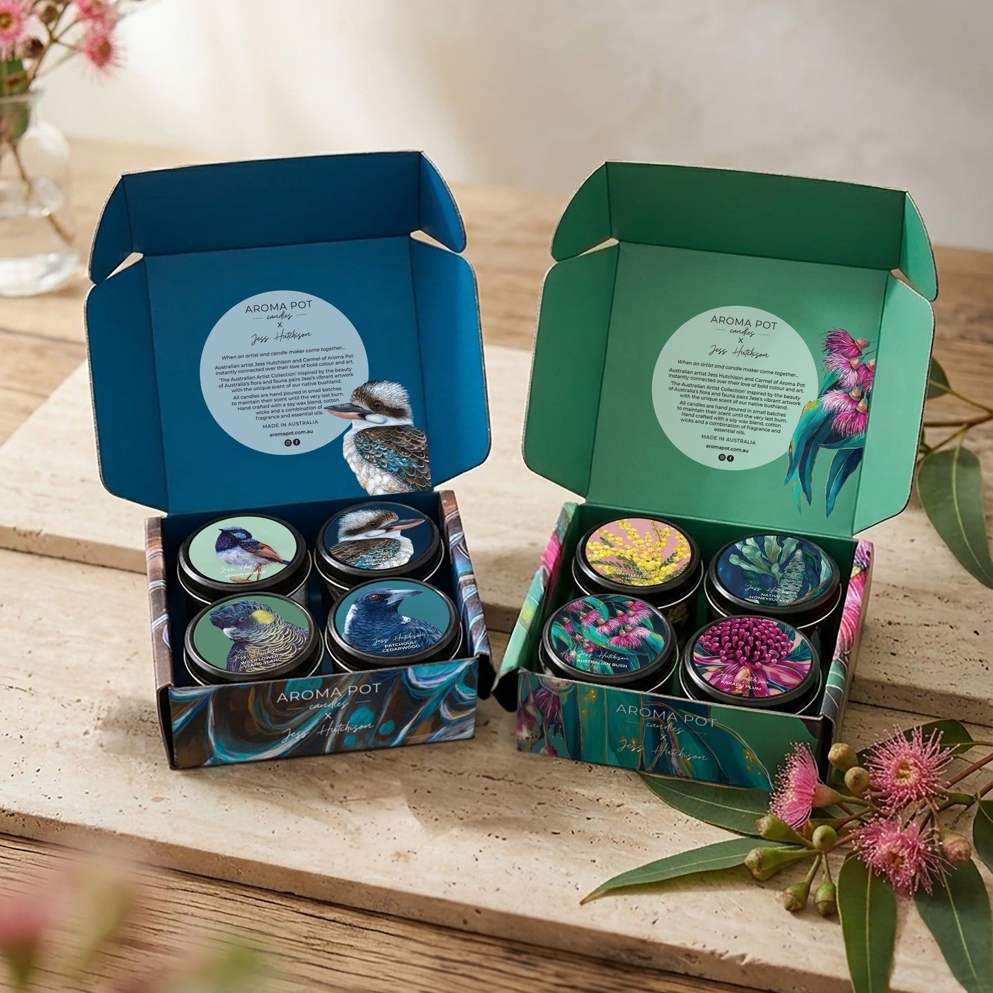 Australian 4 x candle gift set | Birds | 60+hrs
