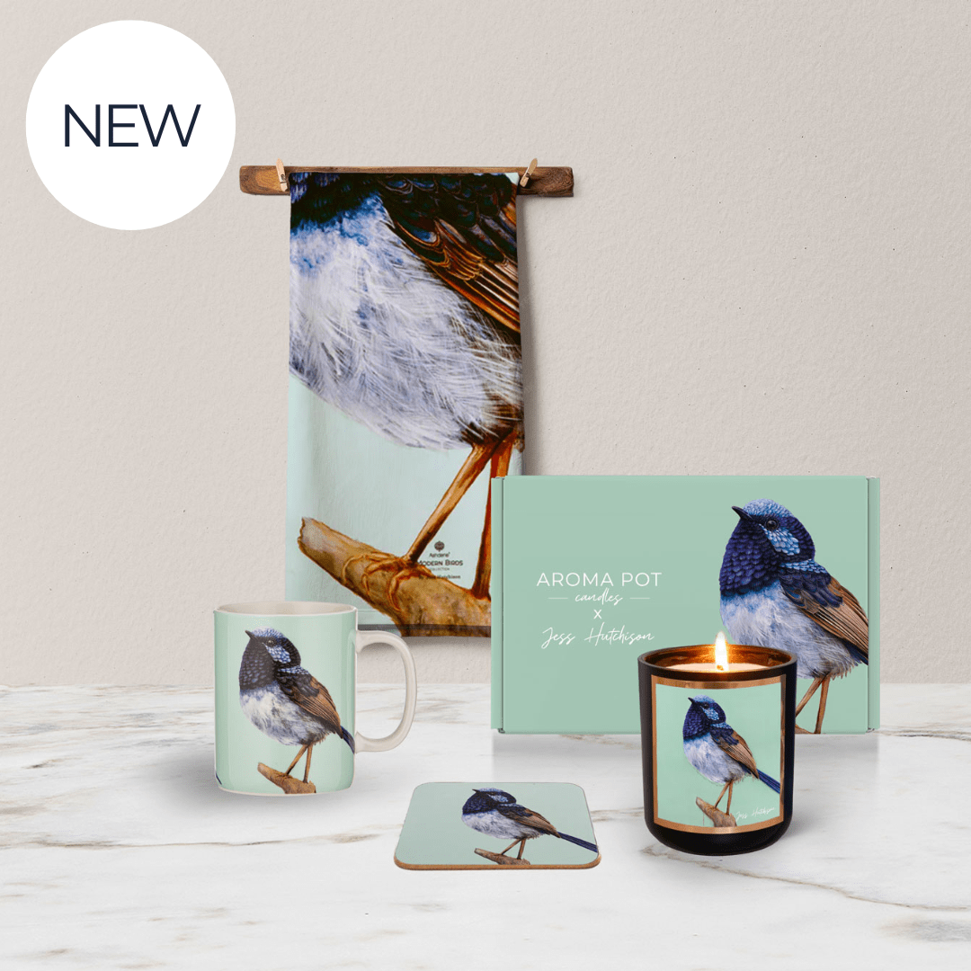 $79 FAIRY WREN GIFT PACK | Lemon Myrtle candle, Fairy Wren cup, tea towel + coaster