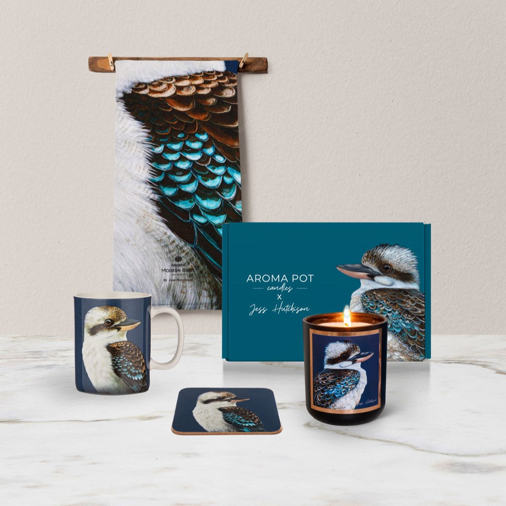 $79 KOOKABURRA GIFT PACK | Australian Sandalwood candle, Kookaburra cup, tea towel + coaster