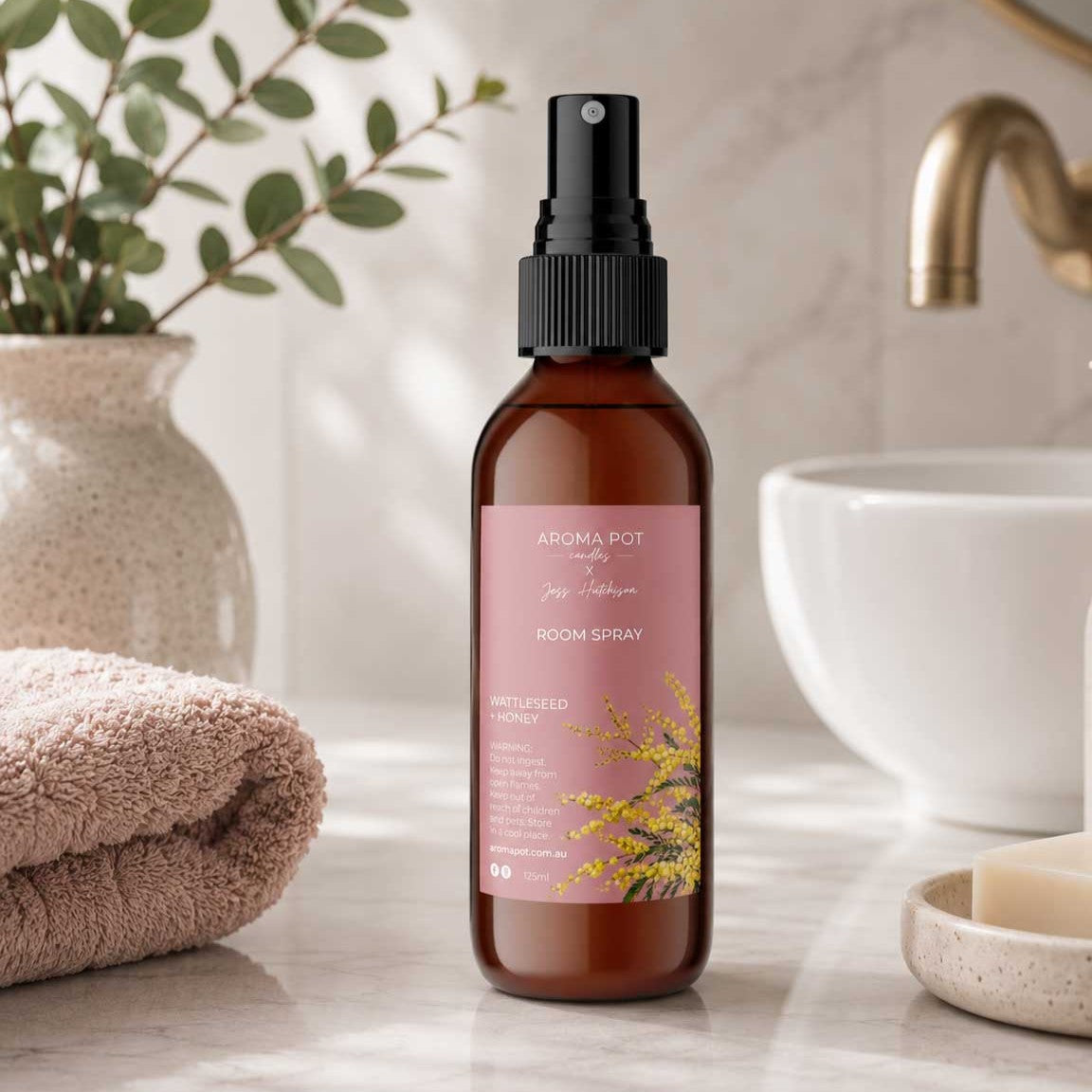 Australian artist soy candle + room spray gift pack | WATTLE