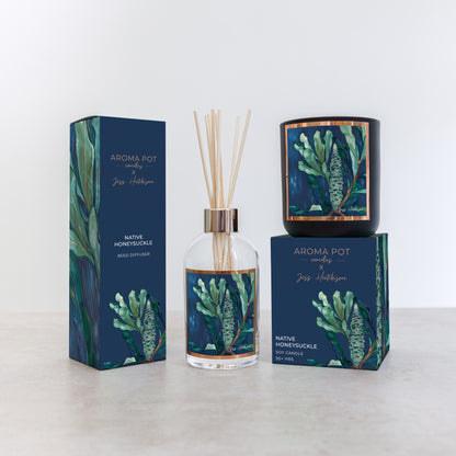 Australian artist soy candle | Native Honeysuckle | Banksia | 50+hrs