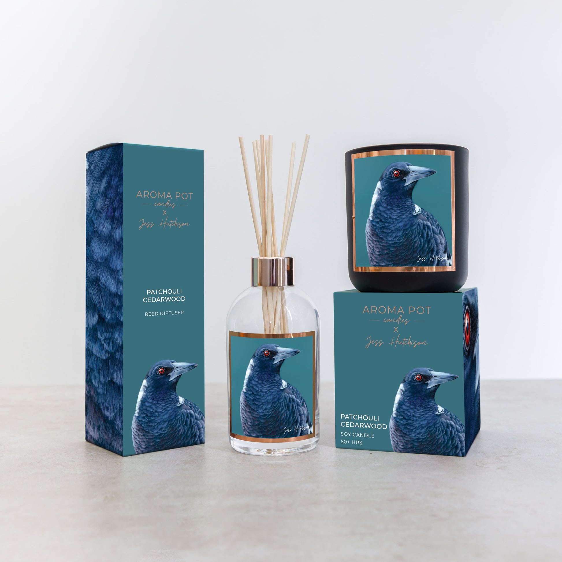 Australian artist soy candle | Patchouli Cedarwood | Magpie | 50+hrs