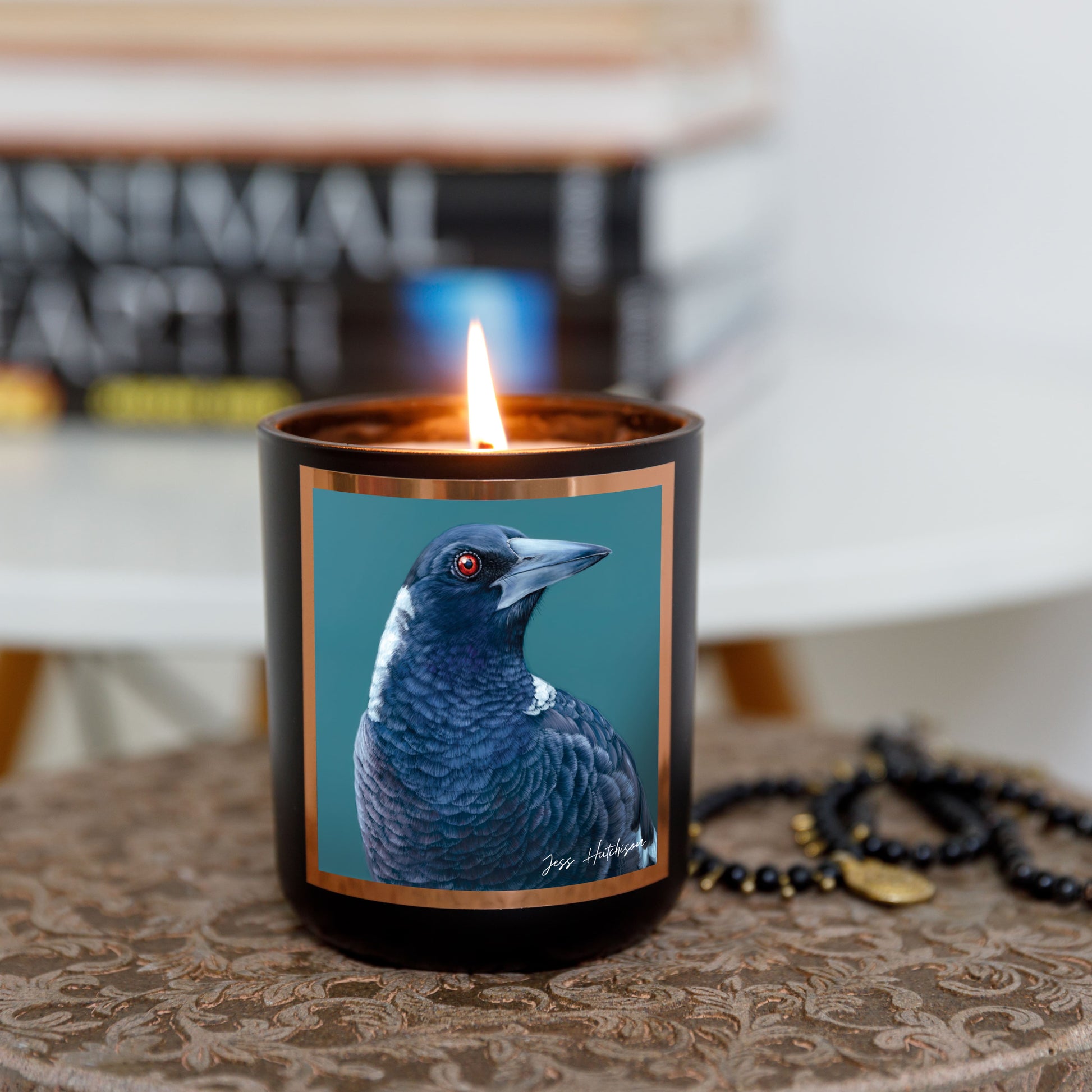 Australian artist soy candle | Patchouli Cedarwood | Magpie | 50+hrs