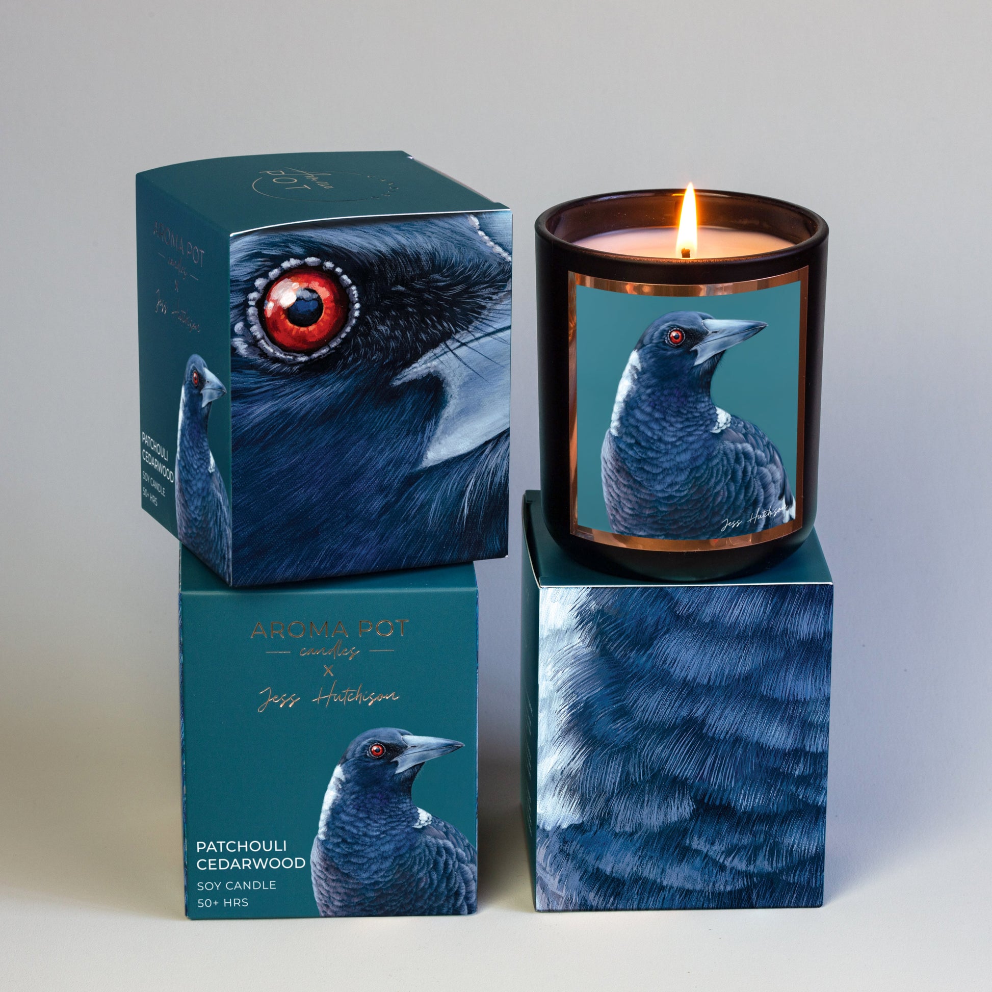 Australian artist soy candle | Patchouli Cedarwood | Magpie | 50+hrs