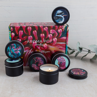 australian artist mini soy candles sample gift pack aroma pot