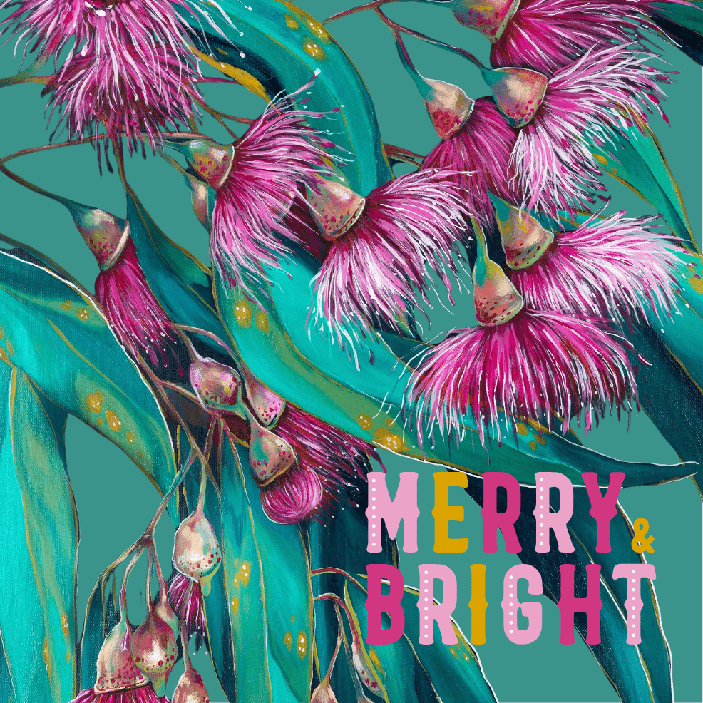 Jess Hutchison Christmas card | Gumnuts | Merry & Bright