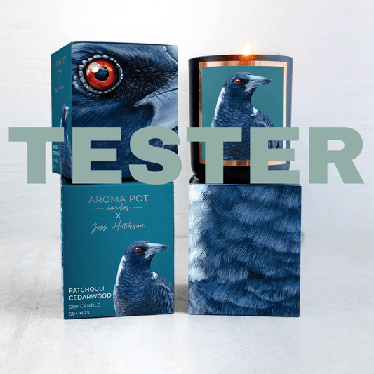wsp TESTER Australian artist soy candle | patchouli cedarwood | 50+hrs