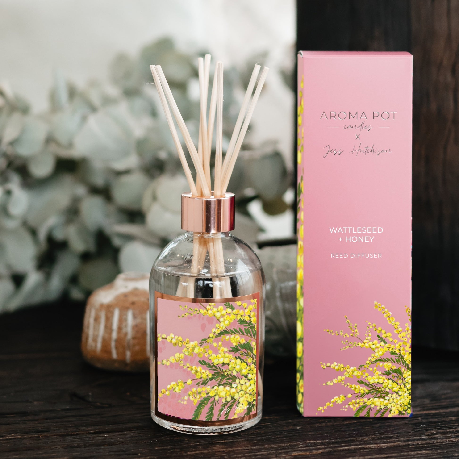 Australian artist reed diffuser | Wattleseed + Honey | 200ml | WATTLE