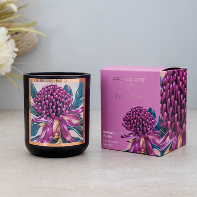 Kakadu Plum scented soy candle collab with Australian artist Jess Hutchison gift box hand poured Barossa Adelaide South Australia available for stockists wholesale